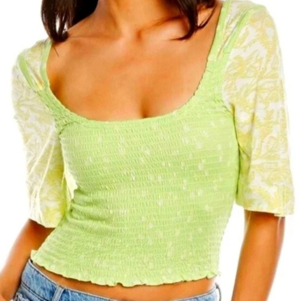 Free People Key Lime Combo Green Yellow Women's Top NWT -S